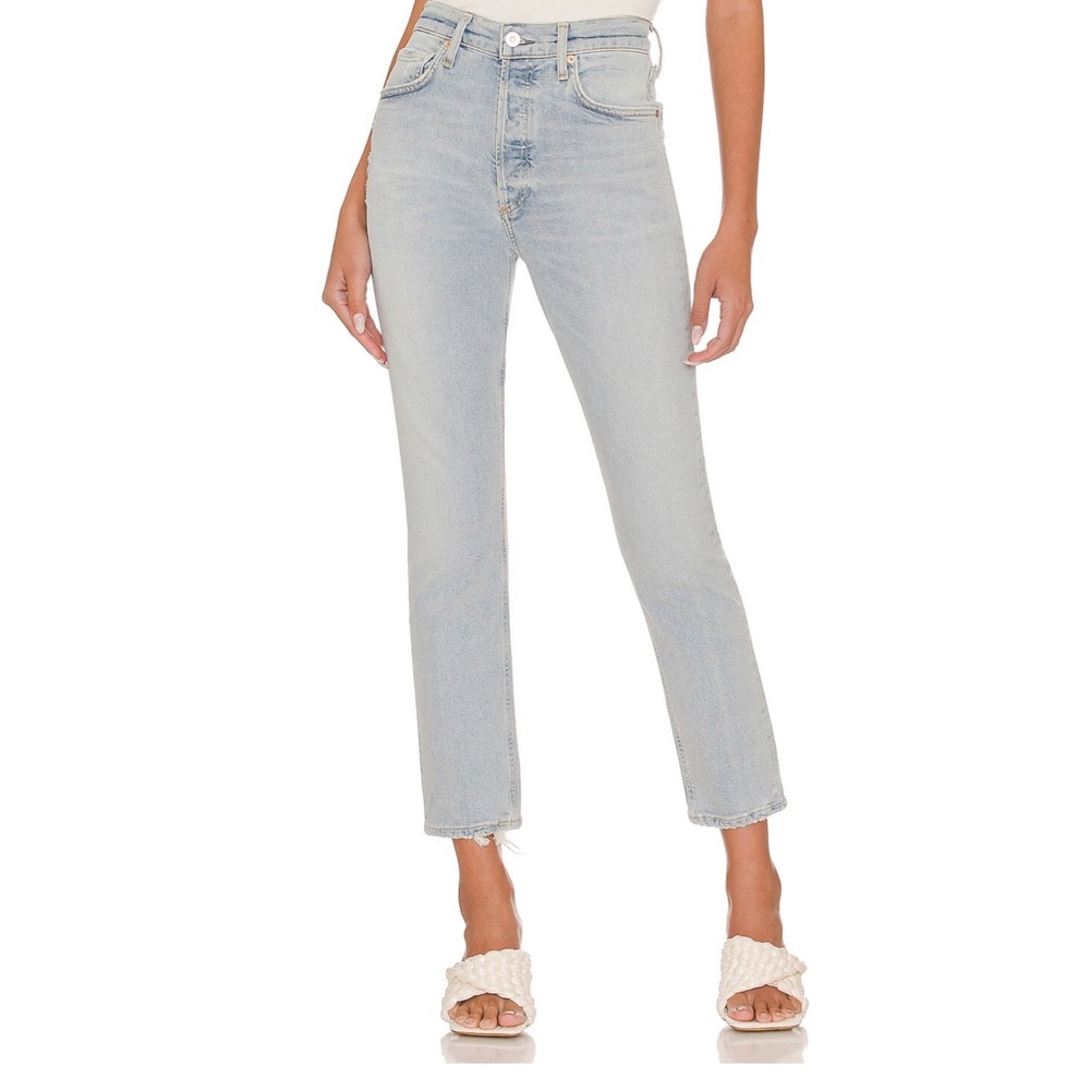 Citizens of Humanity Jolene Ace Button Fly High Rise Jeans Distressed Hem